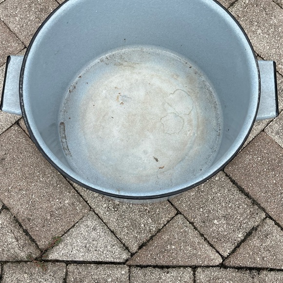 Vintage Blue Grey Granitewear Pot Two Handles Farmhouse Cookwear - Picture 2 of 3